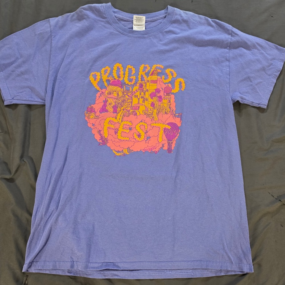 Gildan Progress Fest 2014 Music Festival Graphic T-Shirt Purple Mens Large L